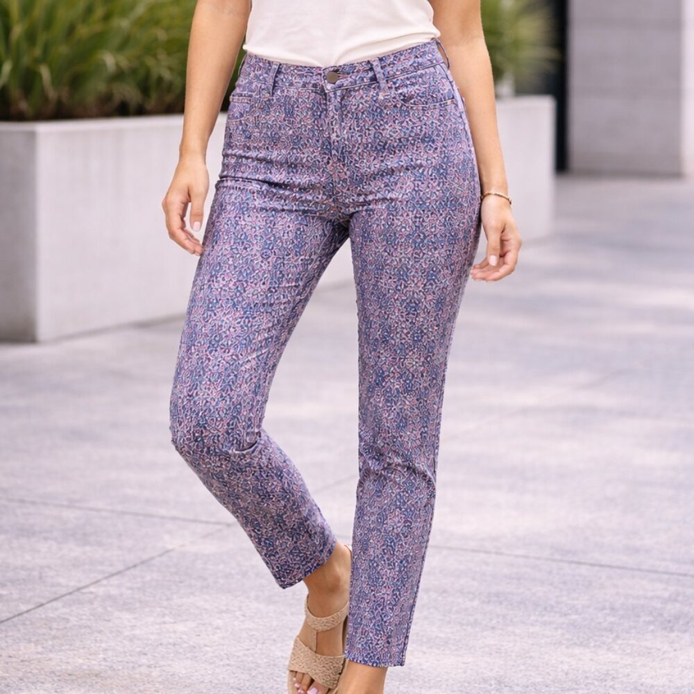 Tory Burch Blue & Purple Printed Skinny Jeans Size 25